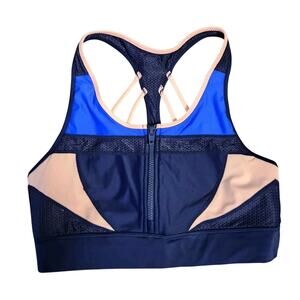 Athleta Tri-ssential Zip Bikini Top Size M Blue Coral Strappy Athletic